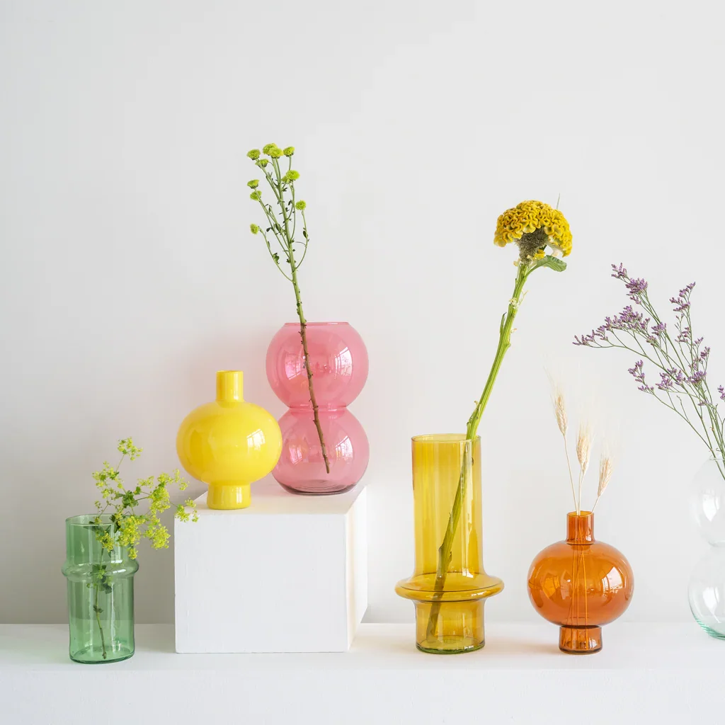 Vaas van gerecycled glas, bolvormig, brandewijn-abrikoos