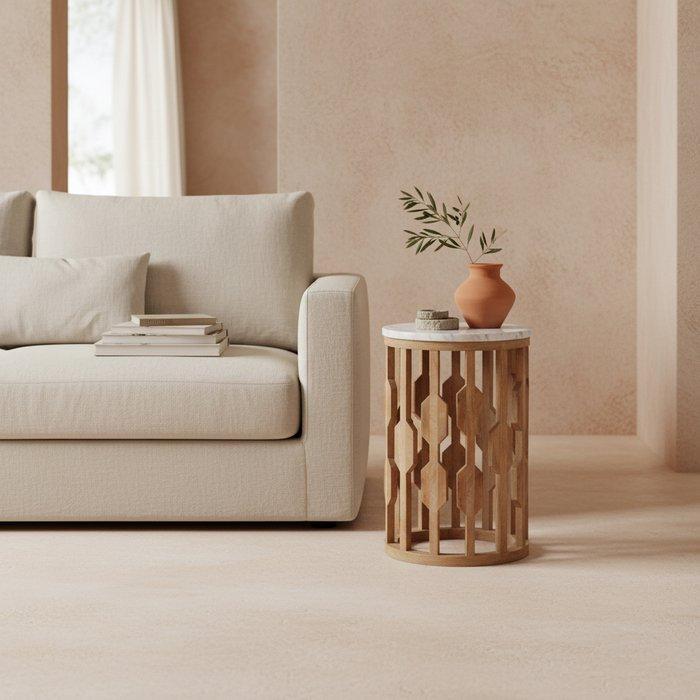 Atjeh bijzettafel marmer wit - 40x40x50 cm-bijzettafel-Raw Materials-Ik Hout ervan.