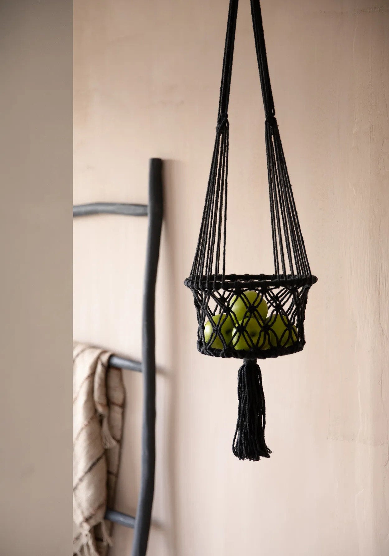 De Macrame Plantenhouder - Zwart - L