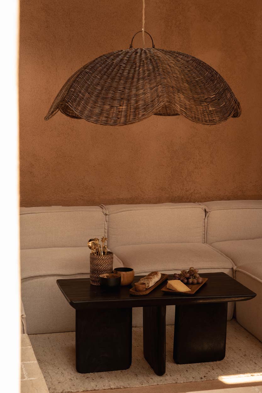 Detail van rotan hanglamp wave 103 cm