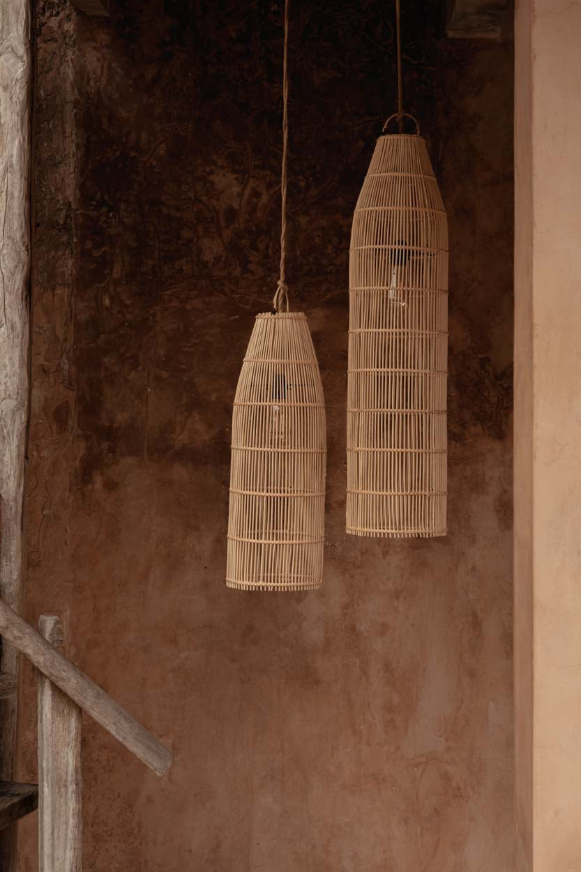 Detailfoto van rotan hanglamp the fish trap 22 cm