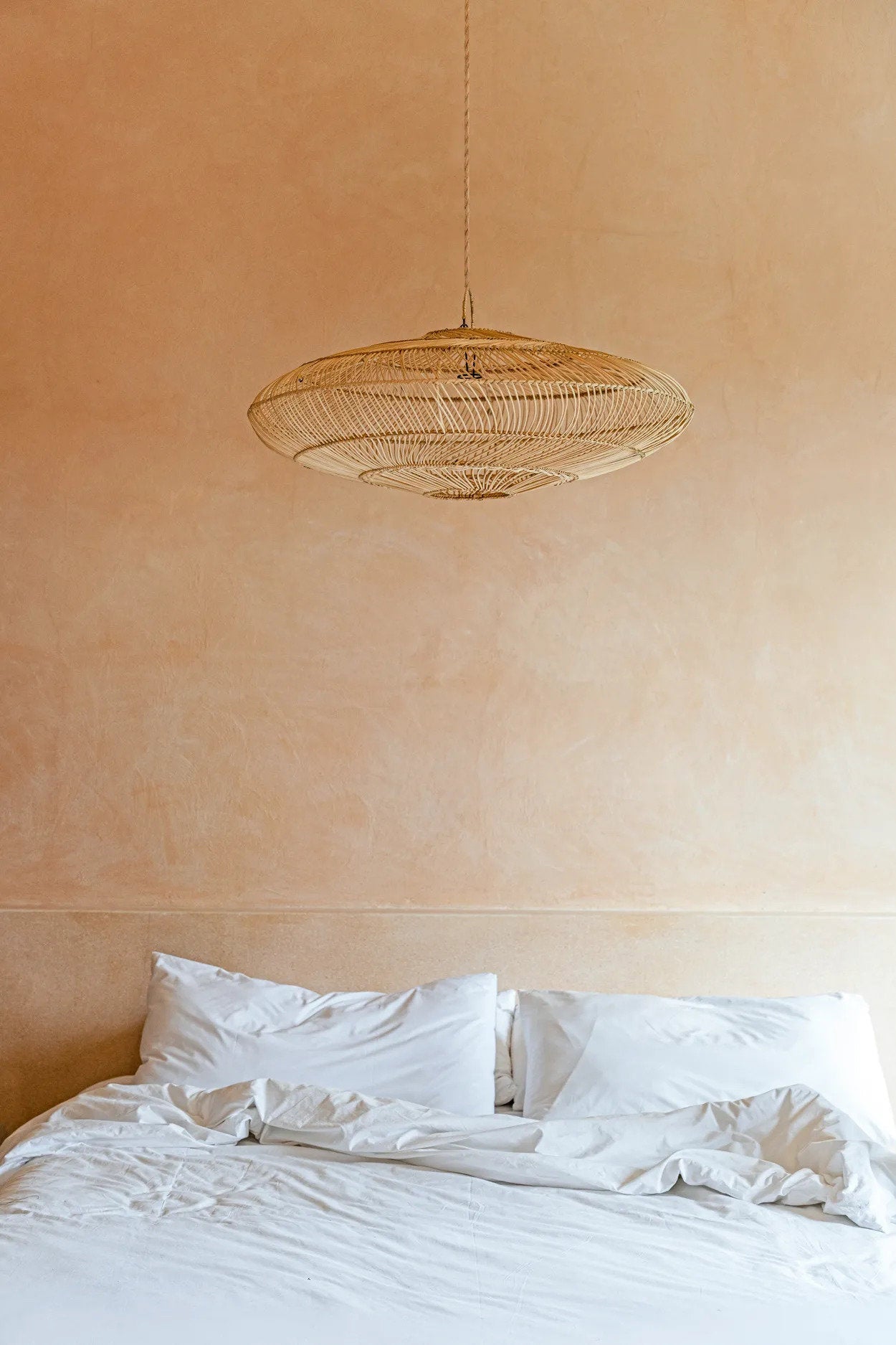 Detail van het materiaal van rotan hanglamp macaron 55 cm