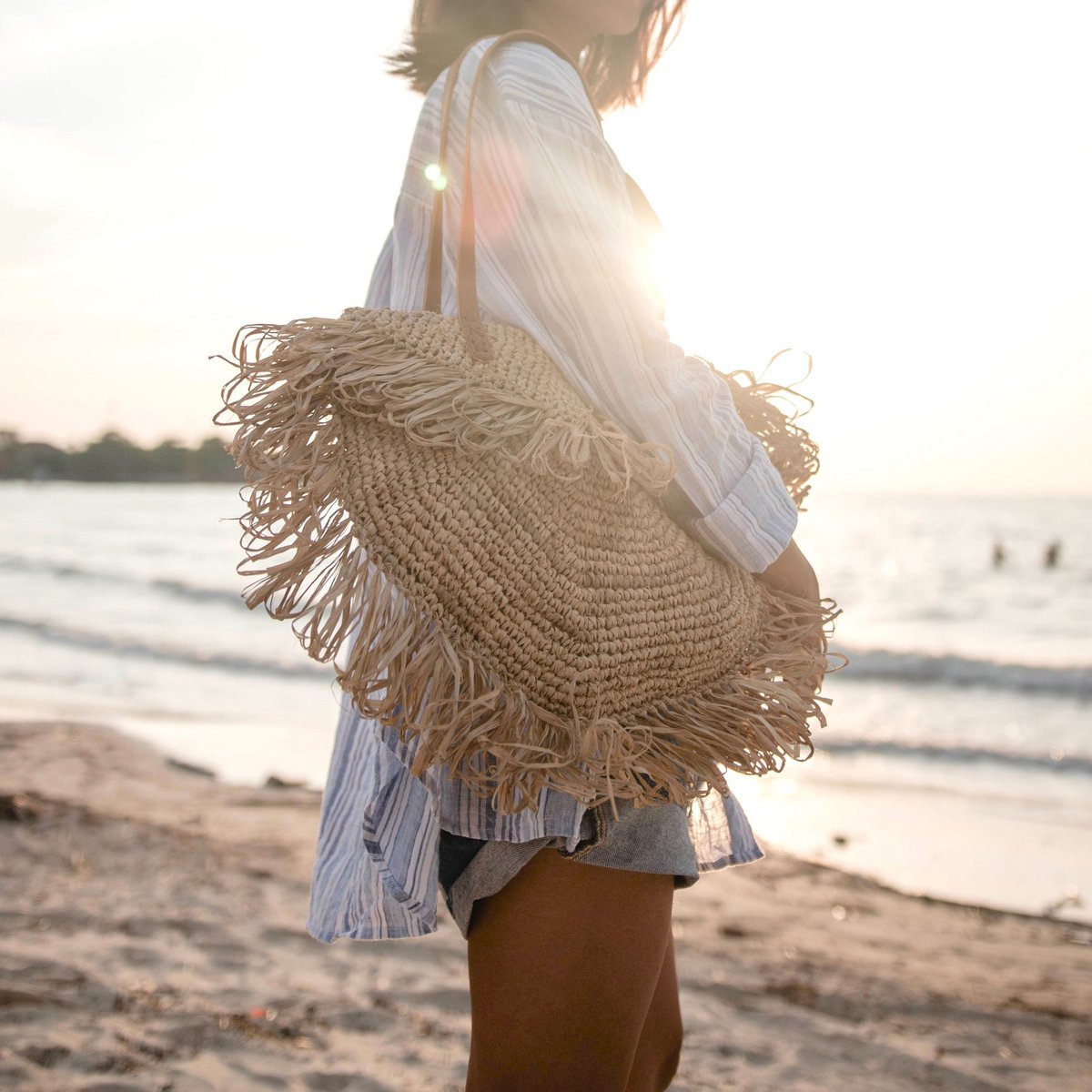 Beige schoudertas met franjes Strandtas Tote Boodschappentas SUMBAWA-boho musthaves-Soeji-Ik Hout ervan.