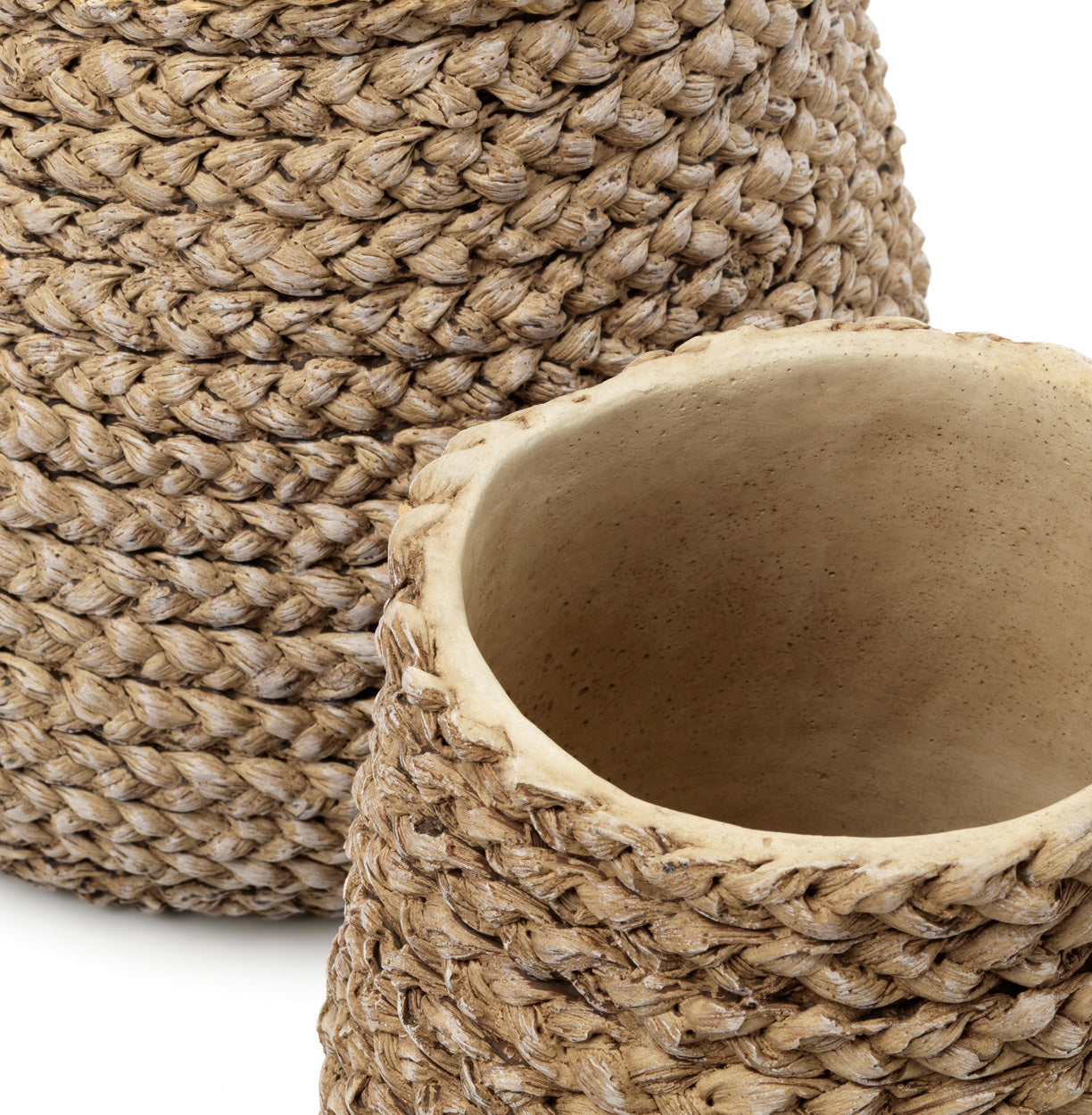 De nep gevlochten plantenpot - naturel - M