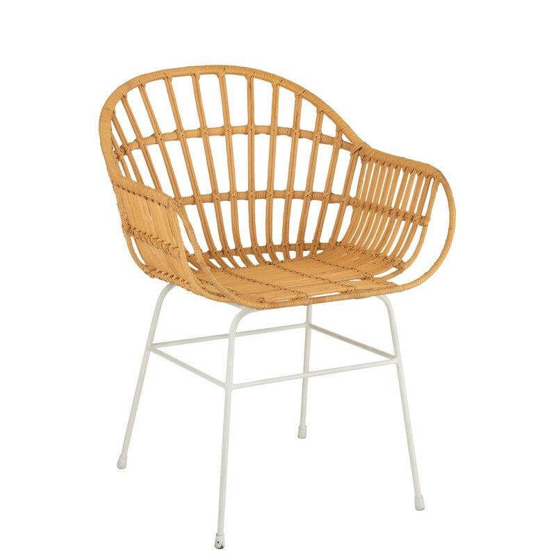 Rotan Stoel Keni J-Line Chair Keni Rattan/Metal Natural/White Width 58 Height 80 Length 55 Weight 7 kg Collection Zomer 2021 Colour Natural Material composition Iron(40%),rattan(60%) Mounting required Yes
