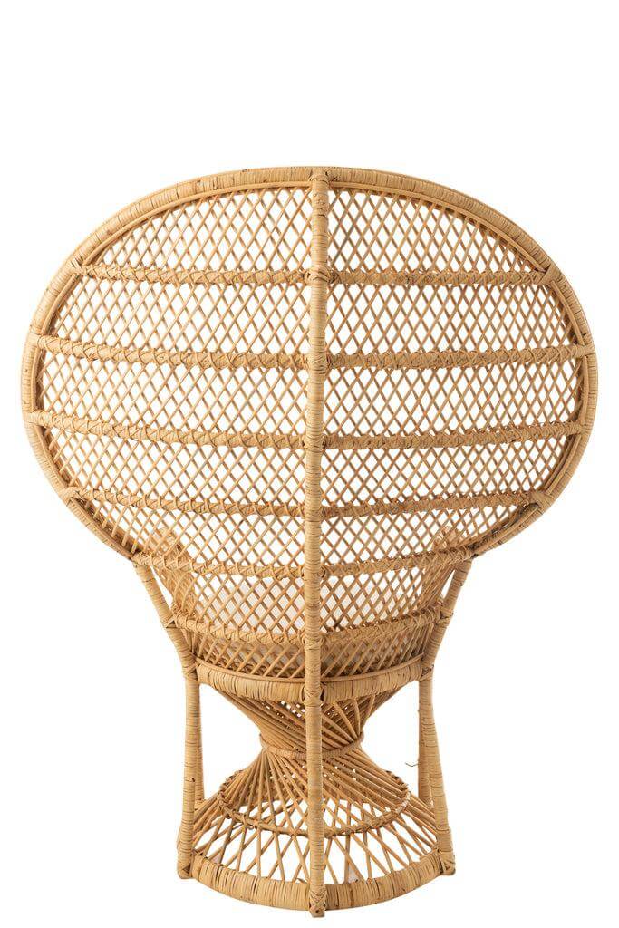 Rotan Stoel Peacock J-Line Chair Peacock With Cushion Rattan Natural Width 67 Height 133 Length 105 Weight 7.2 kg Collection Zomer 2021 Colour Natural Material composition Rattan(100%) Max seating weight 120 Seat depth 48 Seat height 81