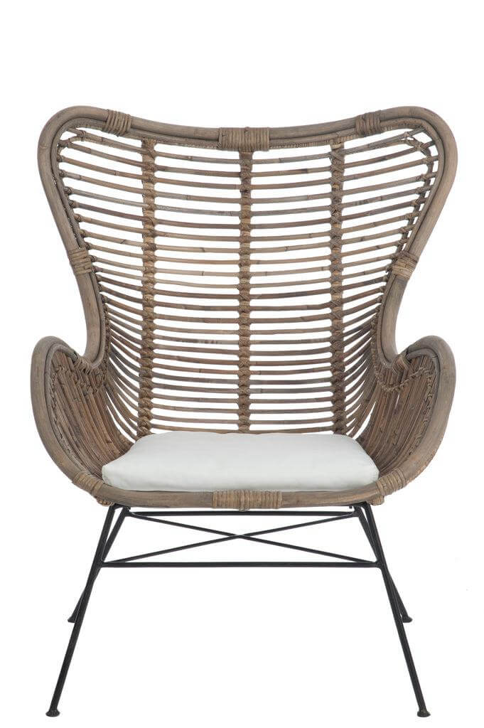 Rotan Stoel Anna J-Line Chair+Cushion Rattan/Metal Natural Width 78 Height 92 Length 74 Weight 9.5 kg Collection Zomer 2020 Colour Natural Material composition Rattan(80%),iron(20%) Seat depth 50 Seat height 39 Washing instructions Non washable