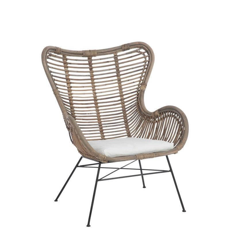 Rotan Stoel Anna J-Line Chair+Cushion Rattan/Metal Natural Width 78 Height 92 Length 74 Weight 9.5 kg Collection Zomer 2020 Colour Natural Material composition Rattan(80%),iron(20%) Seat depth 50 Seat height 39 Washing instructions Non washable