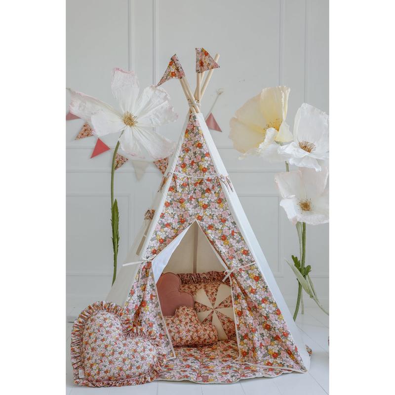 Cotton Tipee Tent voor meisjes met bloemen Afdrukken "Green Garden" bloemen en stijlvolle tent, verjaardagscadeau idee voor meisje, voorjaarshuisdecoratie-Moi Mili-Ik Hout ervan.