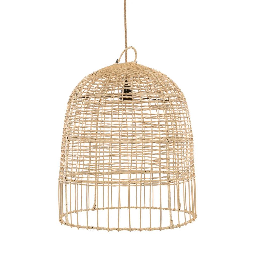 Rotan hanglamp geïnspireerd door de Amalfi-kust, kooivormig design, kleur naturel voor sfeervolle verlichting.