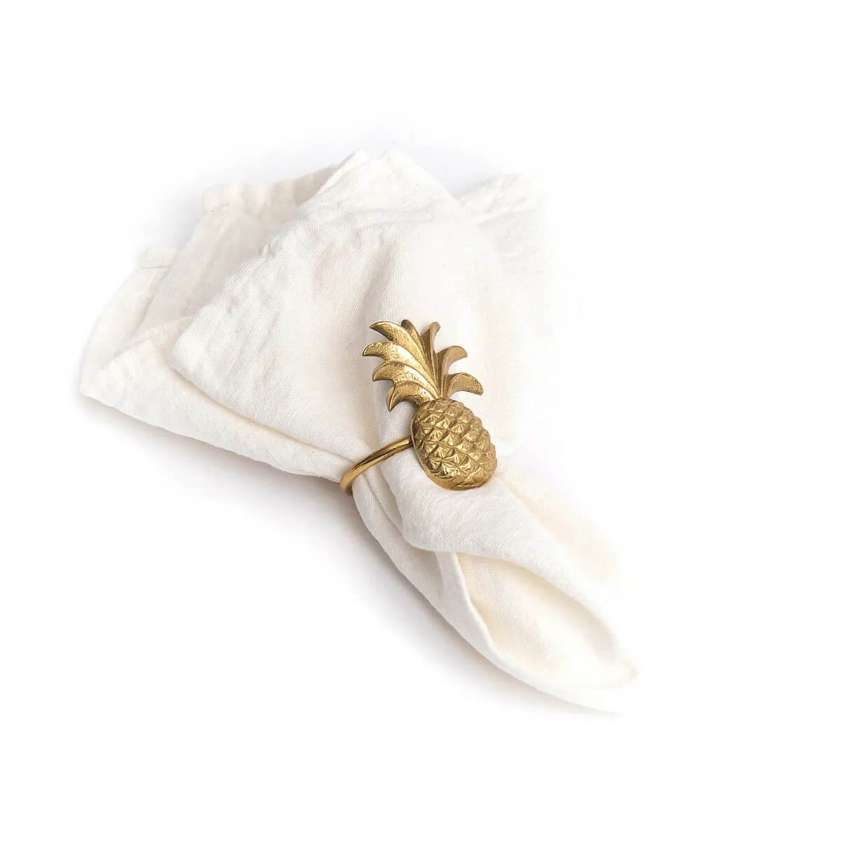 Bohemian luxury gold pineapple napkin ring in solid brass, enhancing table elegance. Perfect match with our brass cutlery collection.