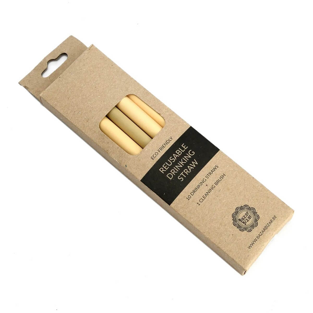 Eco-friendly bamboo straw set of 10 with cleaning brush in bohemian packaging. Ideal plastic-free solution for all your drinks.