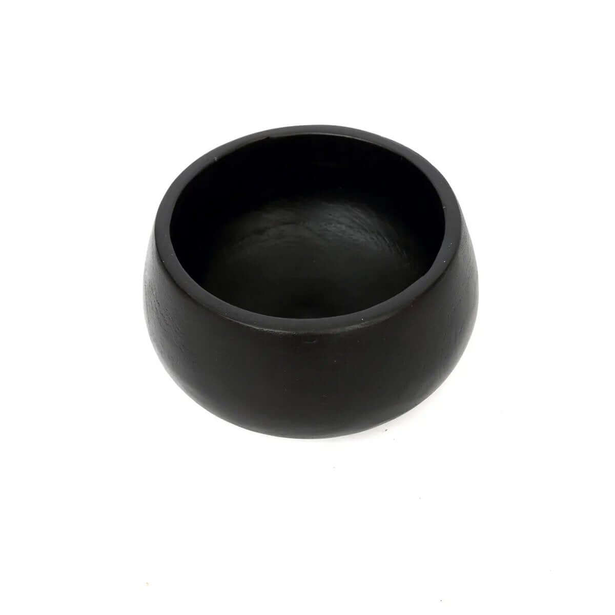 De Bondi Black Bowl in smooth teak wood, perfect for Bohemian style decor, versatile for bath accessories or snacks. Handmade uniqueness.
