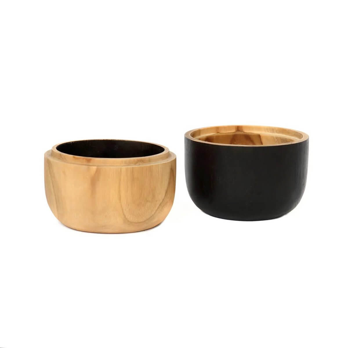 Bohemian style De Bondi Double Bowl set in natural teak wood, perfect for storing makeup, jewelry, or accessories. Handmade design.