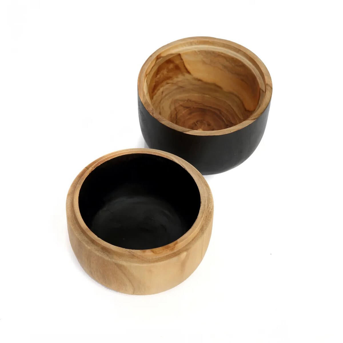 De Bondi Double Bowl in natural teak wood, perfect for a bohemian bathroom, ideal for storing makeup or accessories; handcrafted and unique.