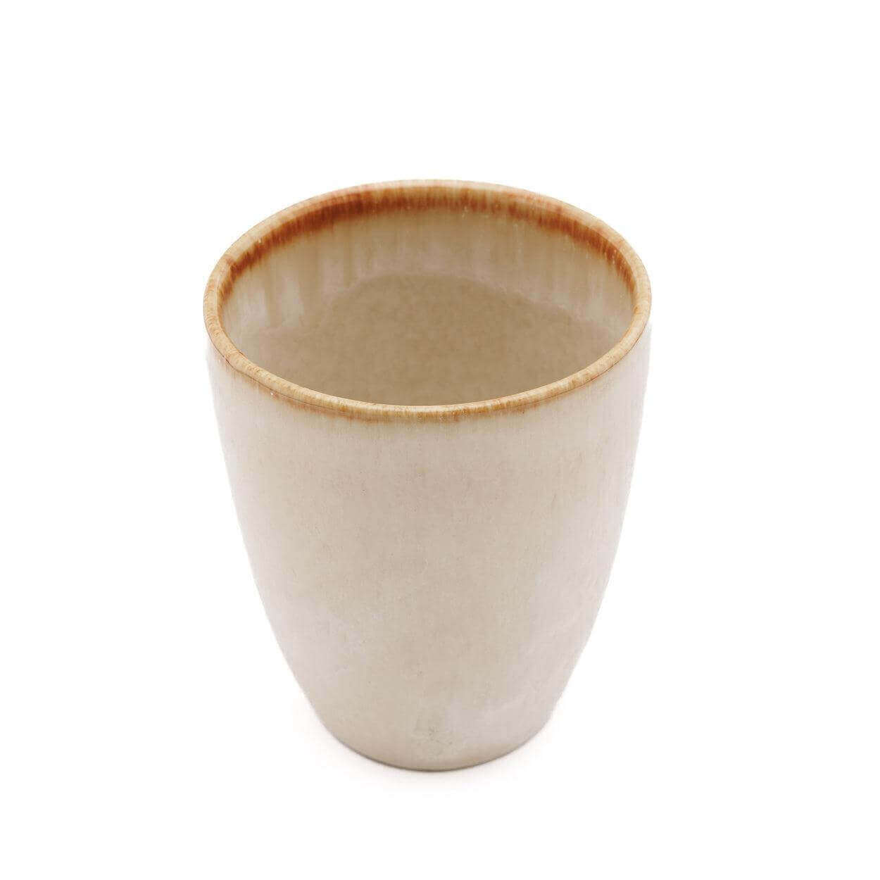 Portugese keramiek beker wit met gele rand, perfect voor brunch, lunch of diner, handgemaakt en stijlvol servies. Set van 6.