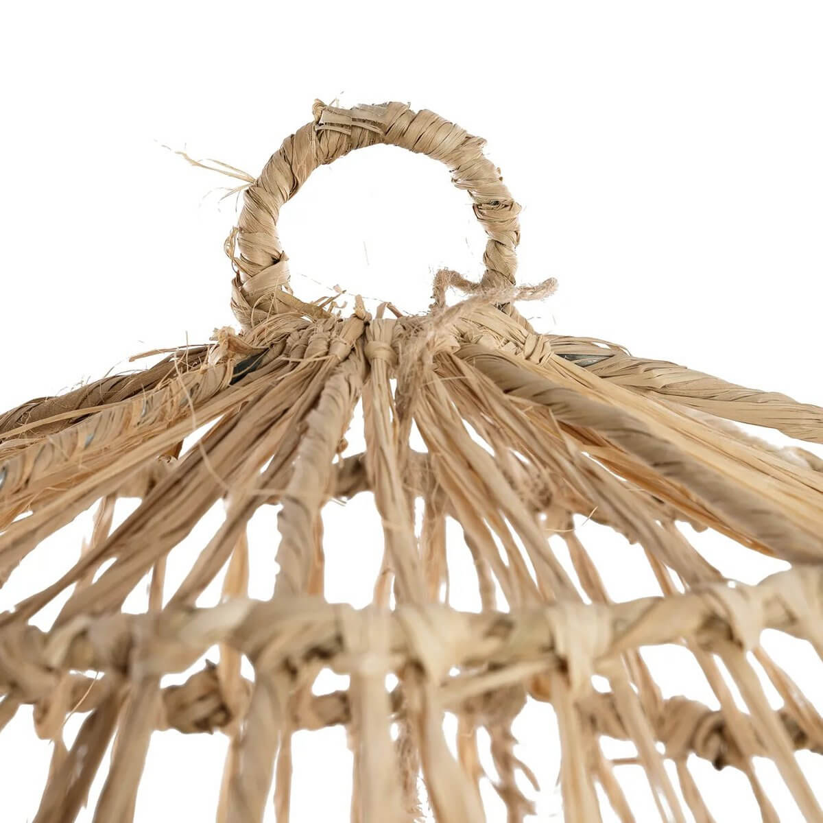 Handmade Bohemian De Casita-hanger made of mendonggrass, featuring natural hues and intricate light patterns. Perfect for tropical decor.