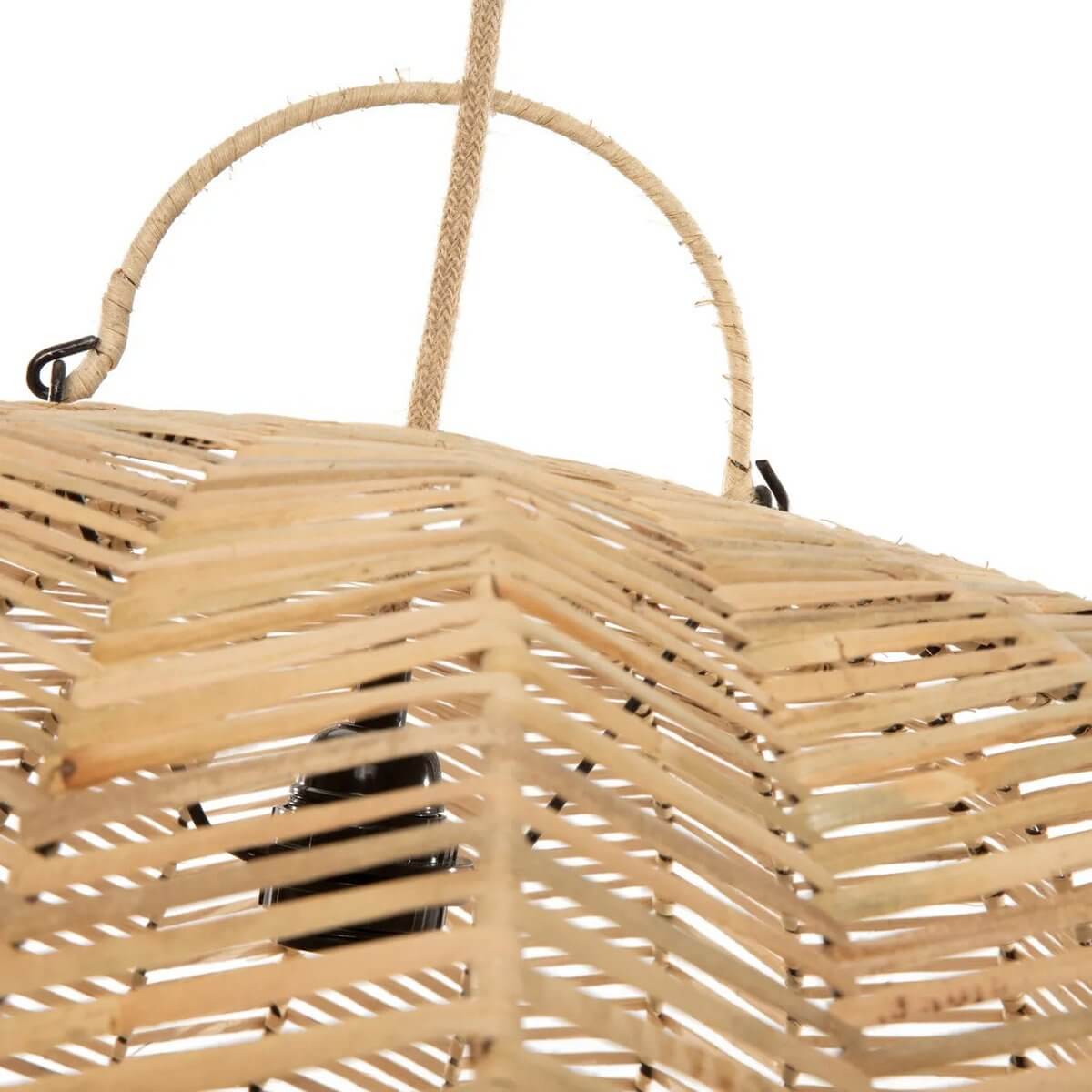 Bohemian-style De Cerise Hanger in natural weave, resembling a Chinese lantern, perfect for indoor and covered outdoor spaces.