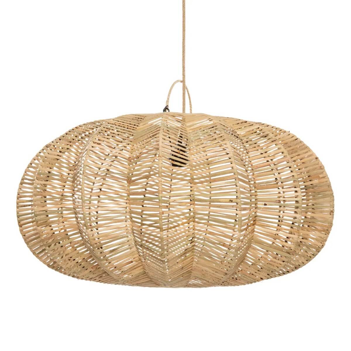 Bohemian-style De Cerise Hanger, natural rattan Chinese lantern pendant, perfect for indoor and covered outdoor spaces.