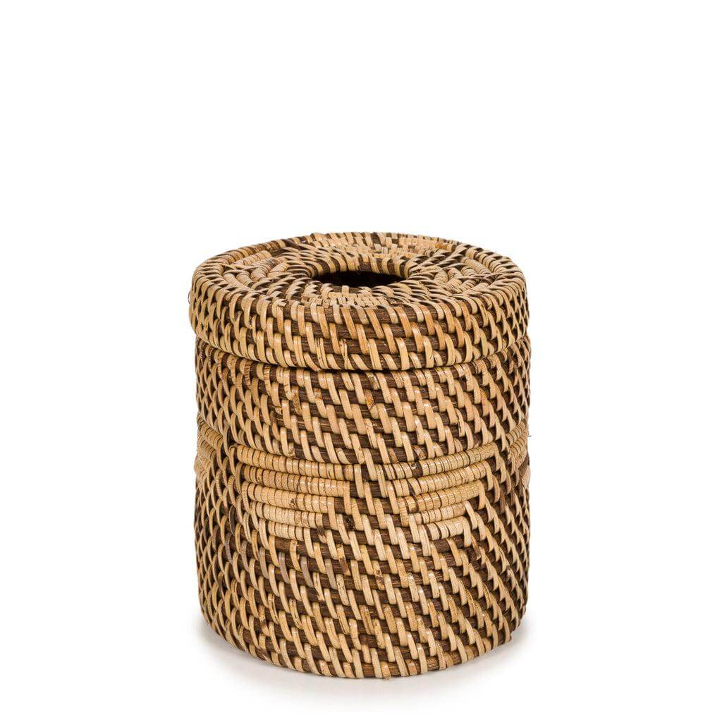 Handgeweven rotan tissuehouder in natuurlijk bruin, ideaal voor elke kamer als stijlvol alternatief voor supermarkt tissuedozen.