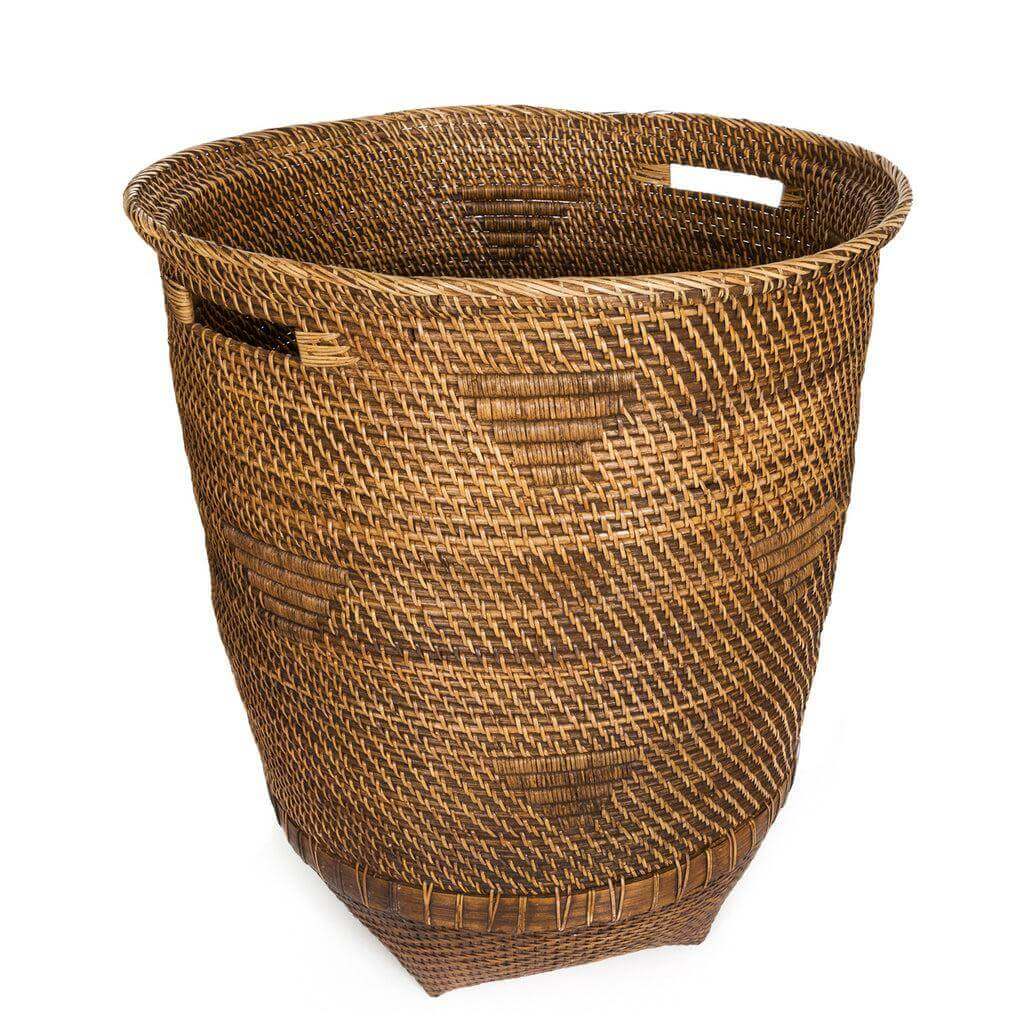 Handgeweven rotan wasmand XL met deksel, natuurlijke bruine kleur, voor stijlvolle opslag van was, handdoeken of speelgoed.