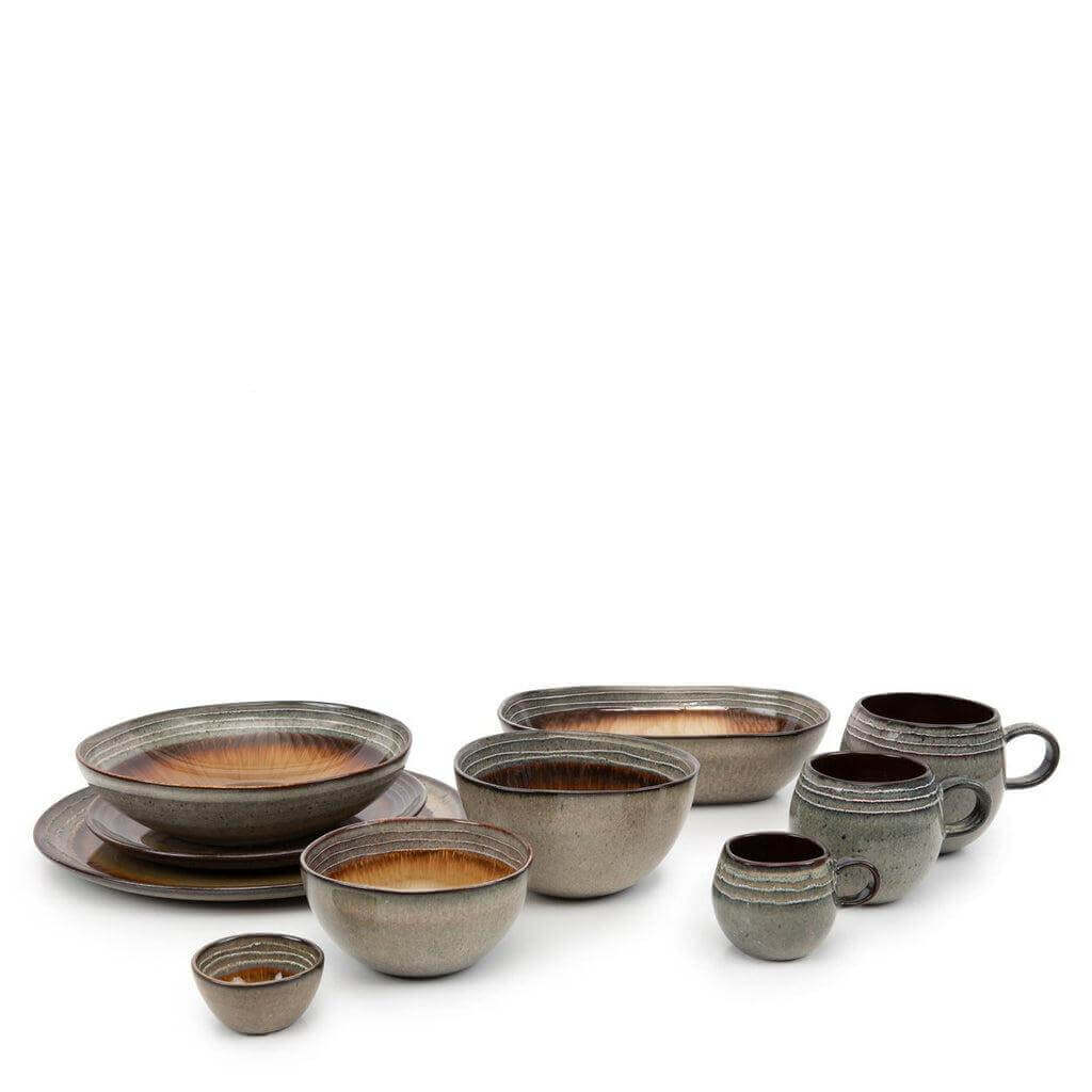 Set van 6 De Comporta koffiemokken in gemengde kleuren, aardewerk, stijlvol Portugees design, vaatwasmachinebestendig, 9.5cm hoog.