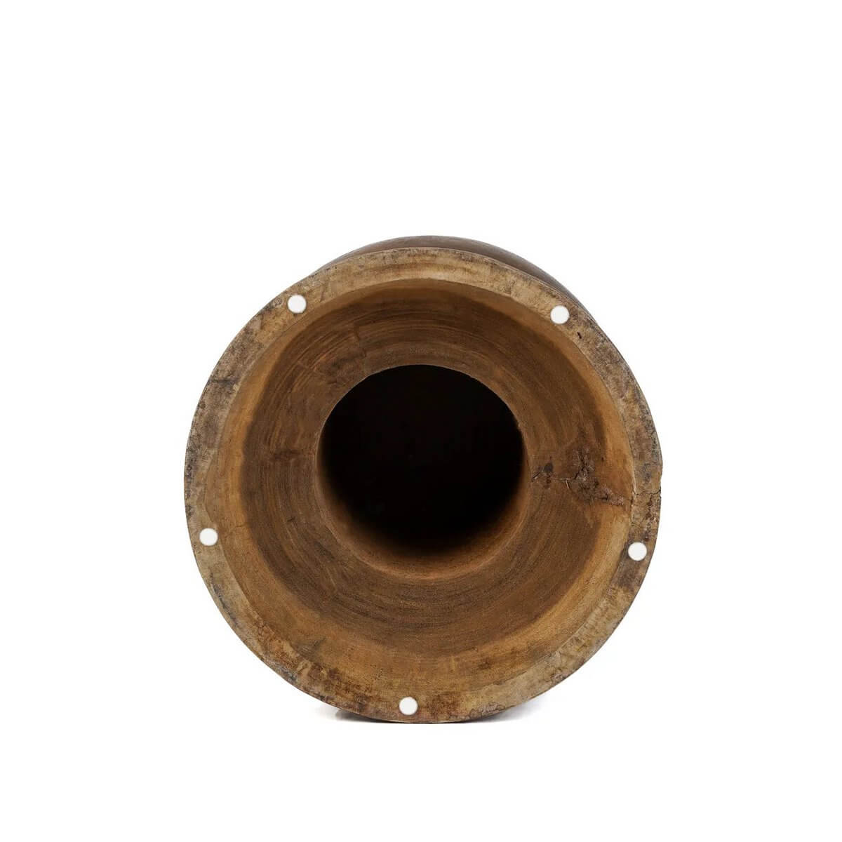 Bohemian spiral De Corfu-kruk stool made of hollowed Mungurr wood, perfect for indoor or outdoor use as seating or side table.