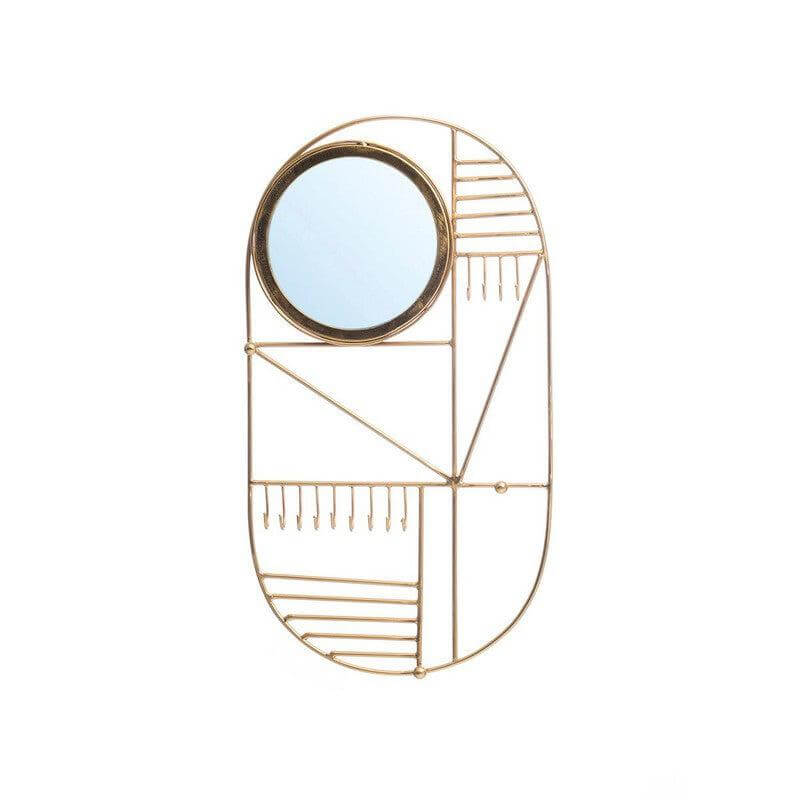 Stijlvolle messing muurhanger met spiegel en geometrisch design, perfect voor een elegante touch in je interieur.