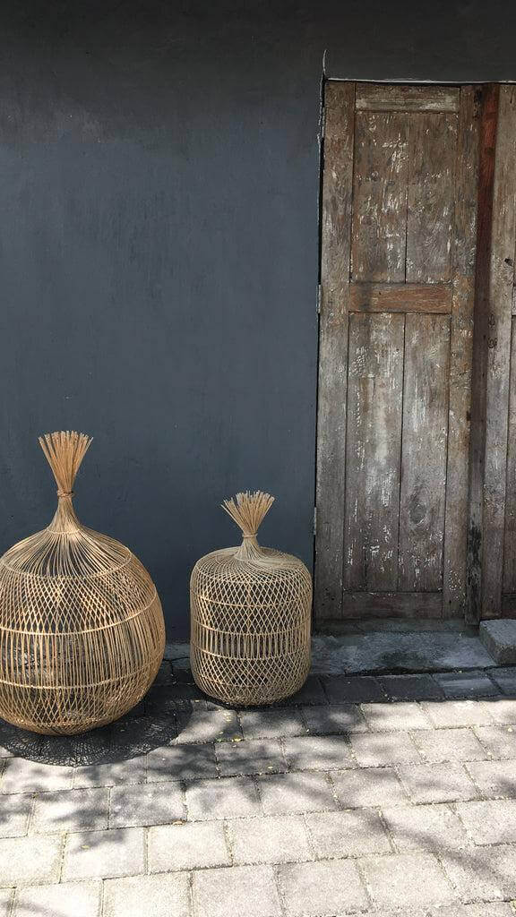 Stijlvolle rotan De Dumpling Hang- en Vloerlamp natuur design, decoratie voor elke ruimte, boho-uitstraling.