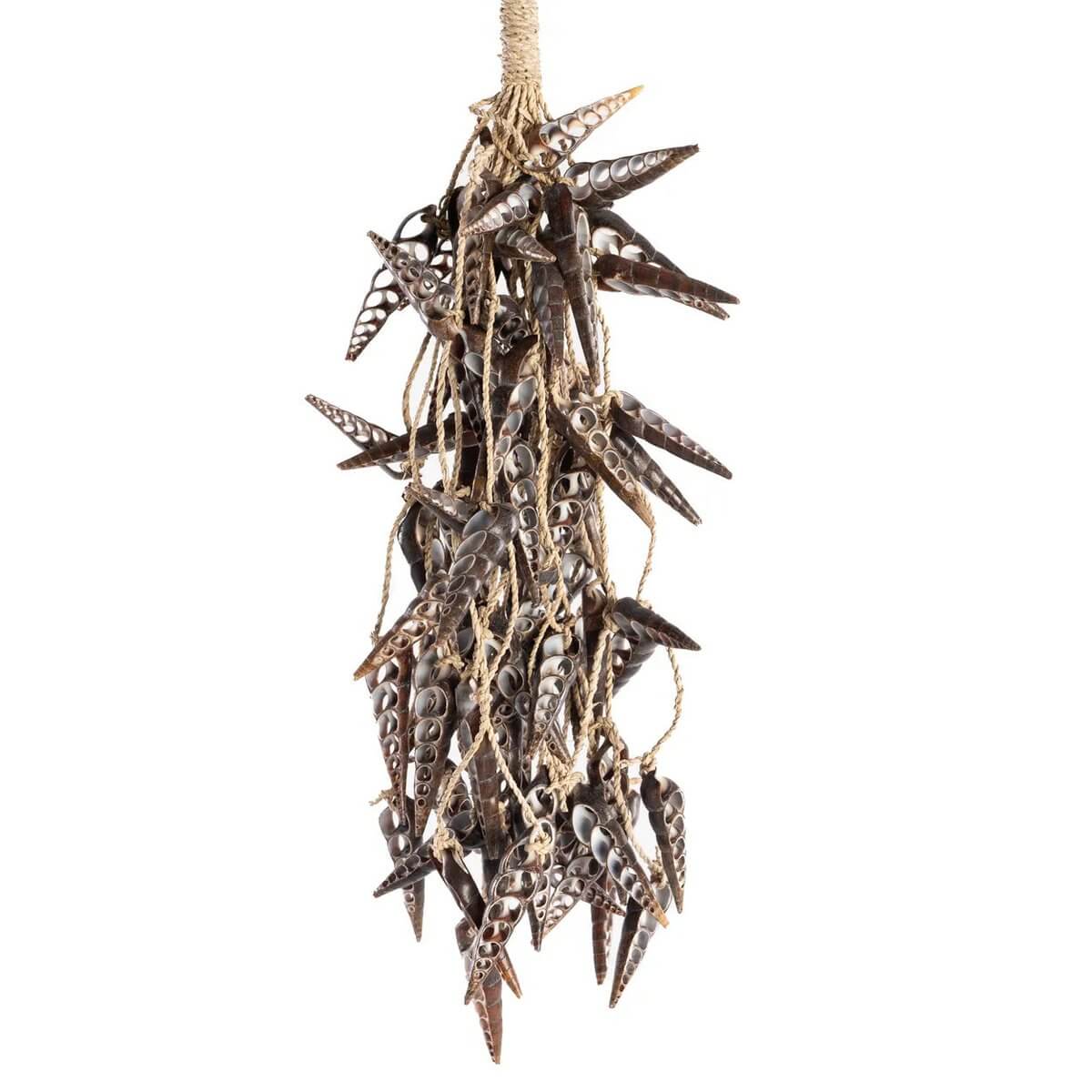 Bohemian-style brown Eenhoorn Schelp Kwastje with unique shell design, ideal for keychains or wall decor, 48cm tall.