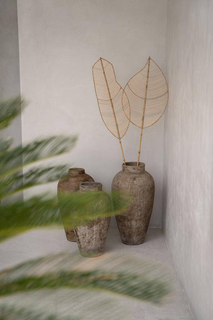 De Elliptische Rattan - Naturel - Set van 4 Bazar Bizar Onze grote bamboetak met handgemaakt grasblad voegt een natuurlijk mooi decoratief element toe aan uw interieur. Kan op de vloer leunend tegen de muur geplaatst worden. Deze prachtige blikvanger voeg