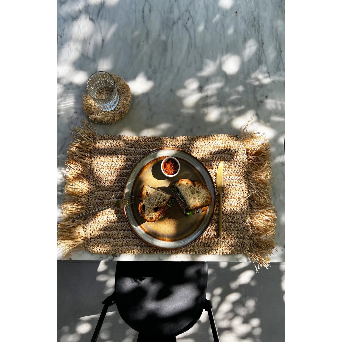 De Fringe Raffia Placemat Rechthoekig - Naturel-Bazar Bizar-Ik Hout ervan.