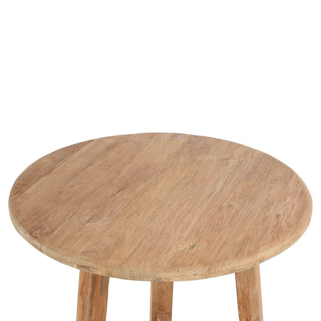 Ronde Fusuma Bartafel van hergebruikt teakhout voor buiten, eco-vriendelijk en duurzaam design.