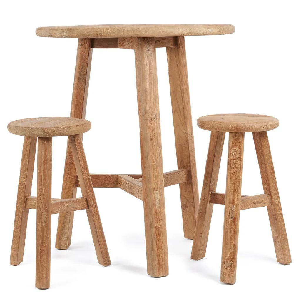 Alt Tag: Duurzame Fusuma Bartafel set van hergebruikt teakhout, perfect voor buitenruimtes en al fresco dineren.