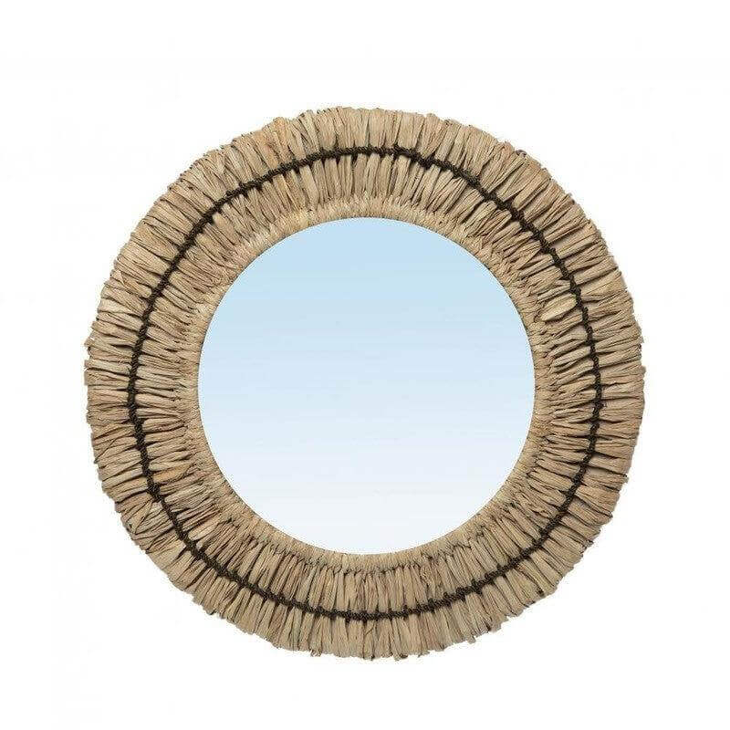 Ronde raffia spiegel in zwart, elegant en eenvoudig, perfect voor een feature wall. Bazar Bizar Living. 31cm diameter.