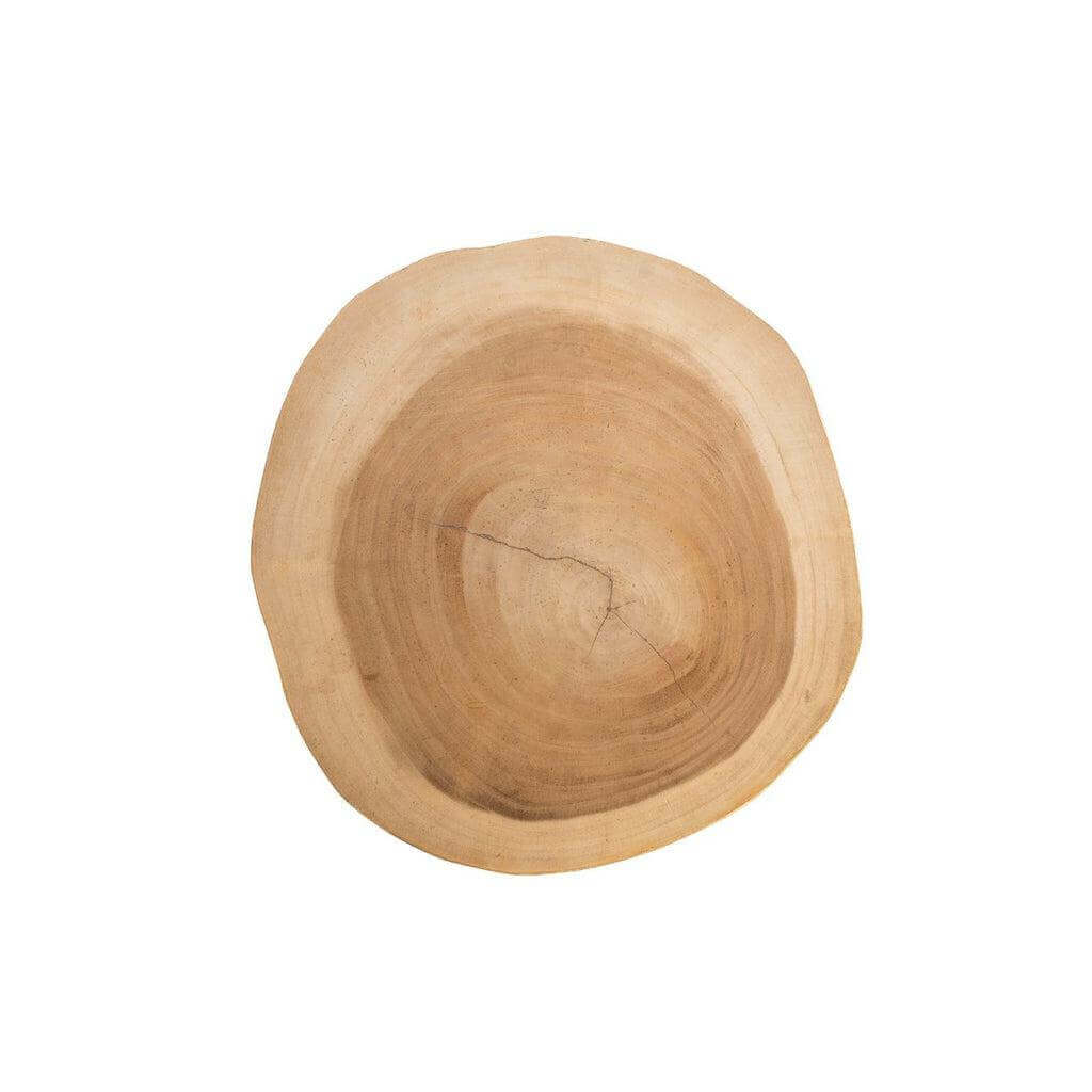 Teak houten blad van de Gili bijzettafel, eilandstijl, perfect voor een high-end strandbar gevoel in je woonkamer.