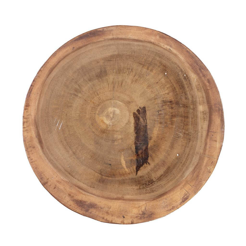 Bovenaanzicht van een suarhouten kruk met diepe bruine lak en massieve houtstructuur, De Massaka Kruk - Naturel.