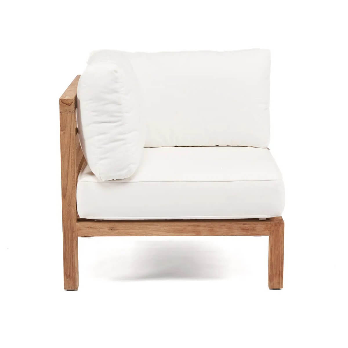 Bohemian style modular corner chair with eco-friendly white cushions, part of the De Moyo left corner collection.