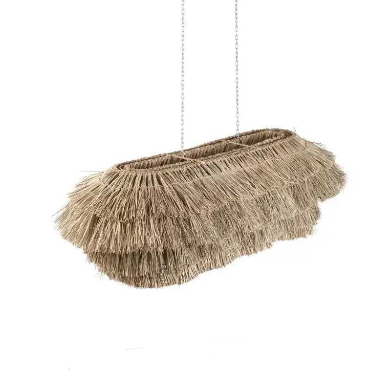 Nyang Nyang hanglamp in zeegras, natuurlijk design voor hoge plafonds. Perfect voor eethoek of woonkamer.