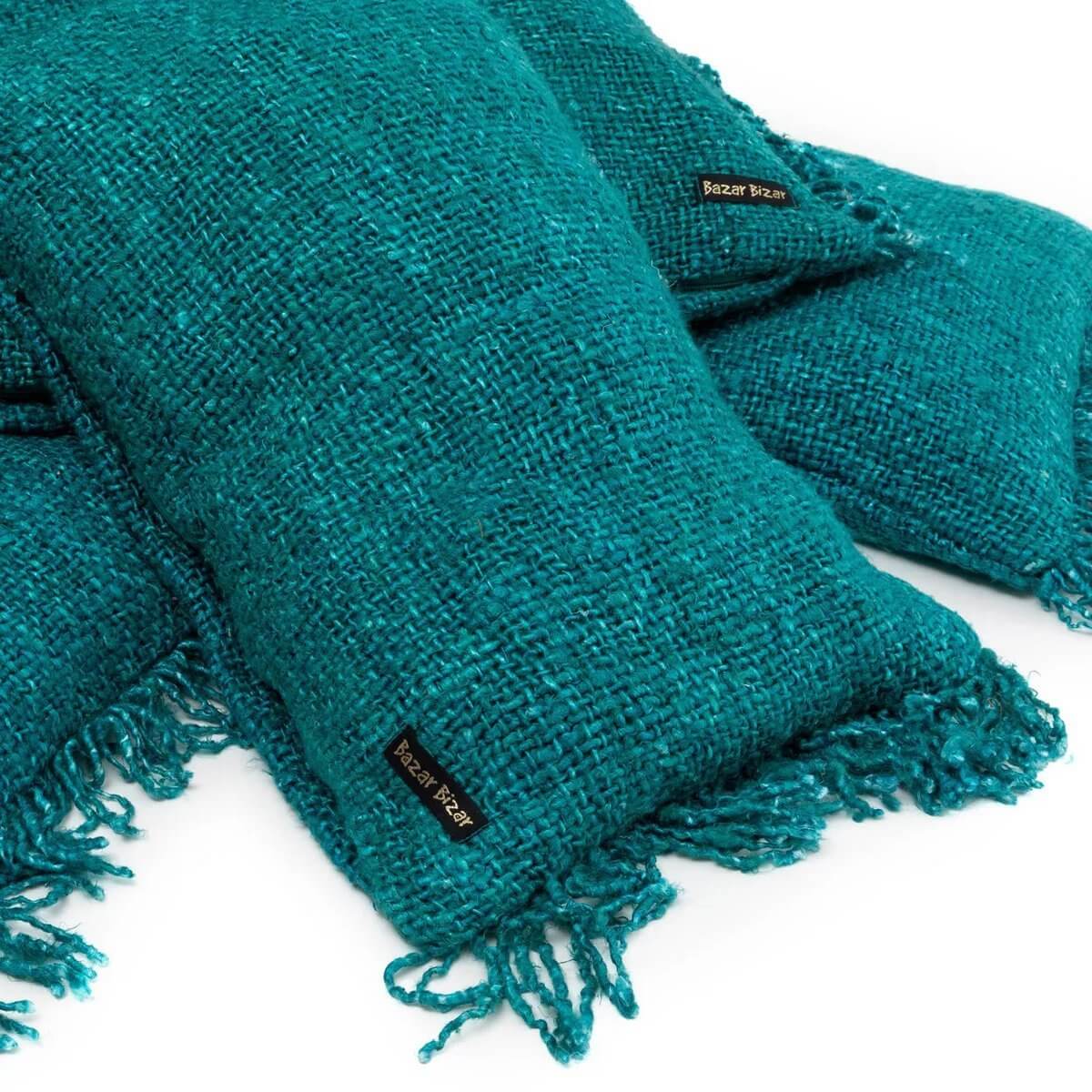 Kussenhoezen De Oh My Gee Aqua 60x60, handgemaakt katoen, boho-stijl, textuurrijk design, woonkamer en terras decoratie. Exclusief binnenkussen.