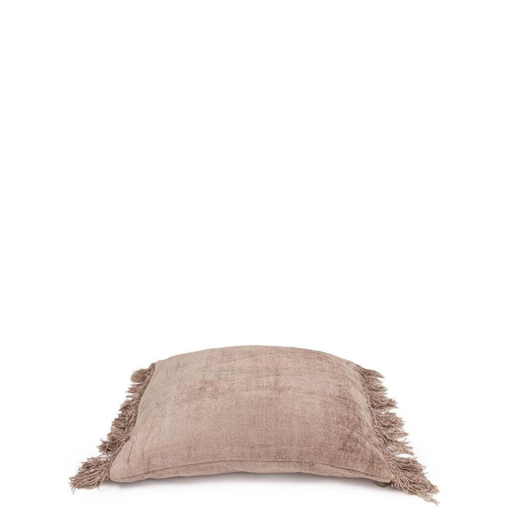 De Oh My Gee kussenhoes in betonnen fluweel, 40x40 cm, boho stijl, handgemaakt en geverfd. Perfect voor woonkamer of tuin. Exclusief binnenkussen.