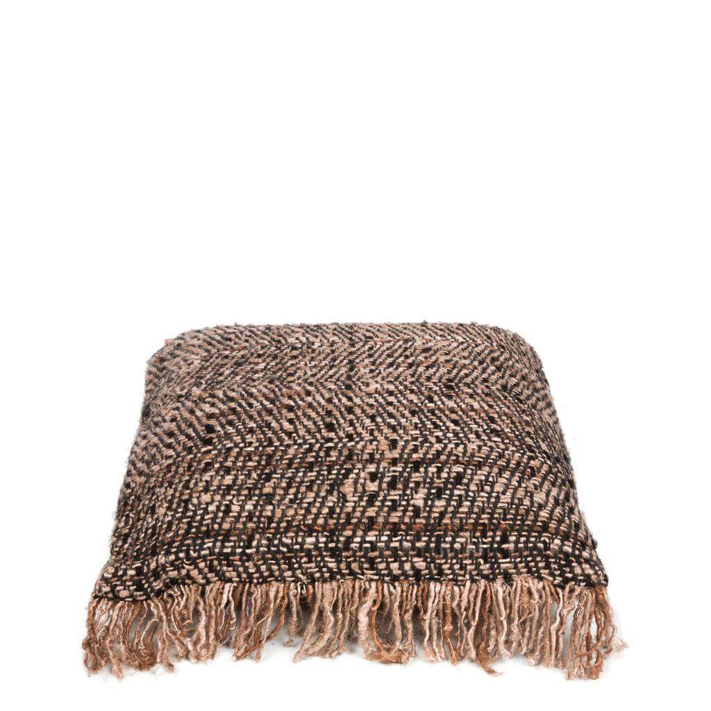 Zwart koper kussenhoes 40x40, boho-stijl, zachte textuur, perfect voor binnen- en buitengebruik. Exclusief binnenkussen.