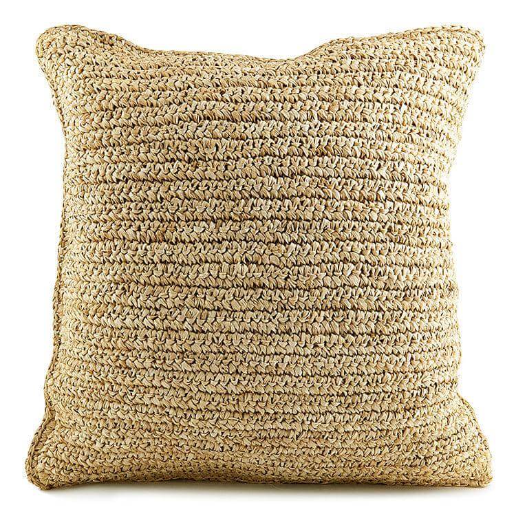 Handgeweven raffia kussenhoes, natuurlijk beige, 40x40 cm, Indonesisch design, voegt textuur en stijl toe aan elk interieur.