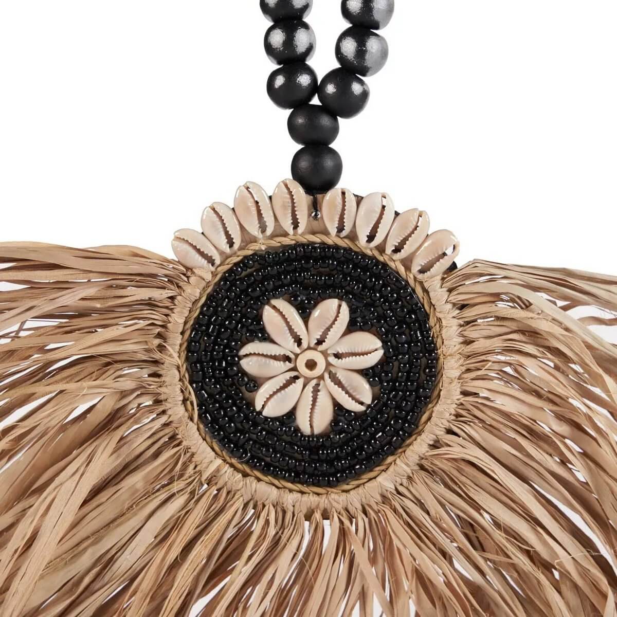 Bohemian Raffia Mahkota Kwastje in natural black with elegant crown design, perfect for home décor by Bazar Bizar Living.