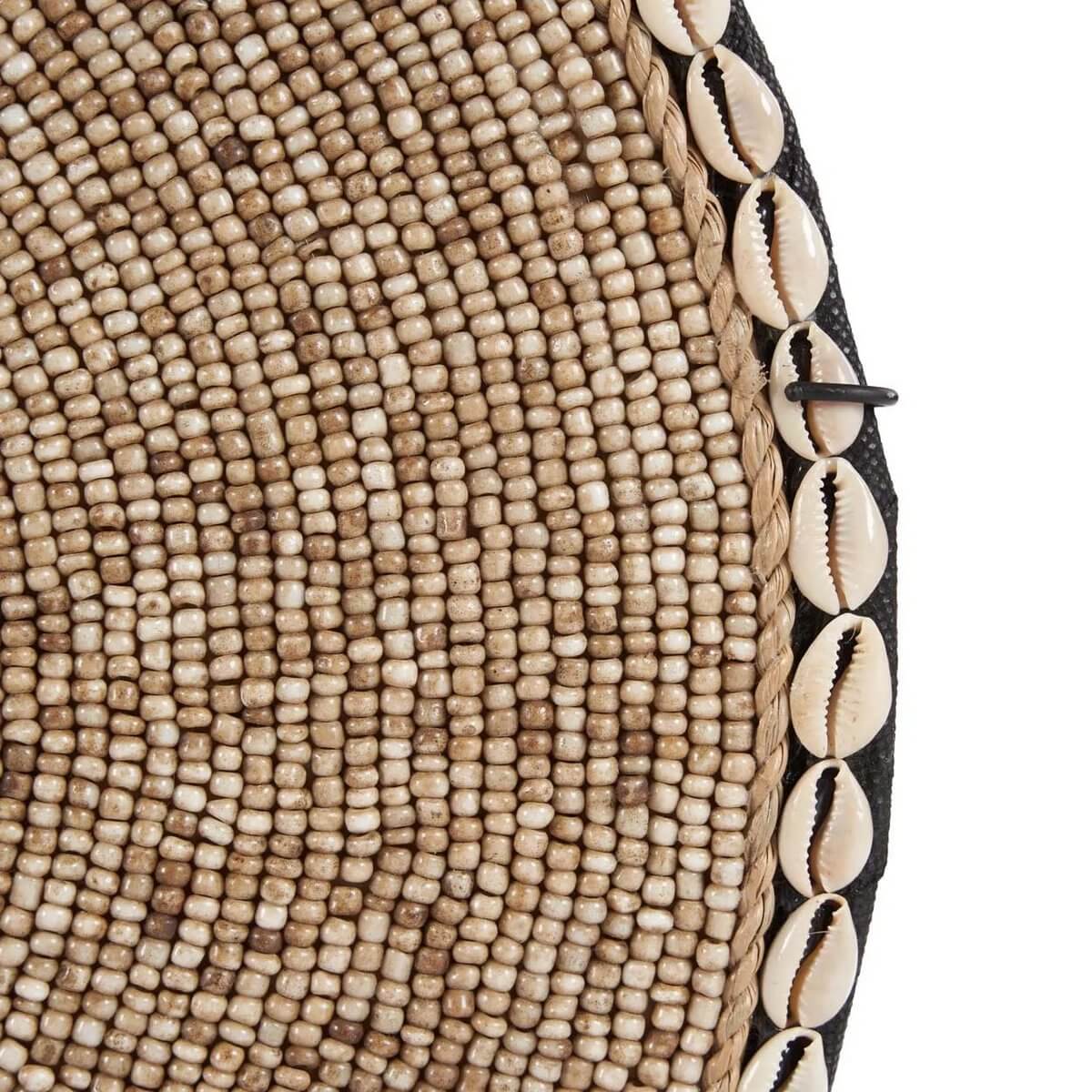 Handmade Guadeloupe shell artwork with intricate bead detailing and natural white finish, perfect for modern or coastal decor.