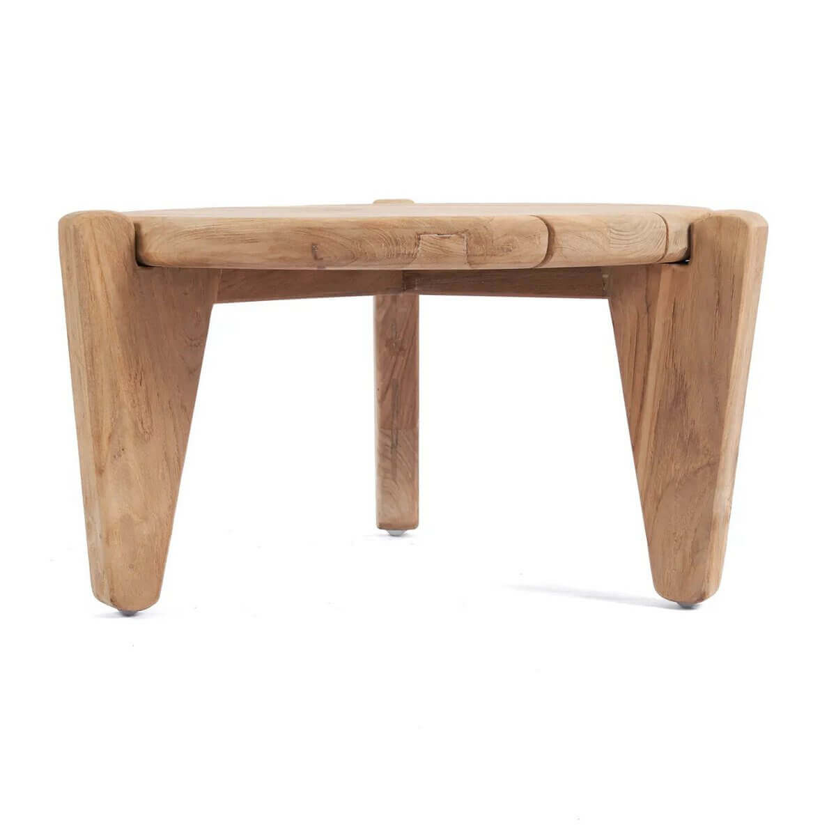 Teakhouten Seseh salontafel met driepotig design, ideaal voor terras of tuin.