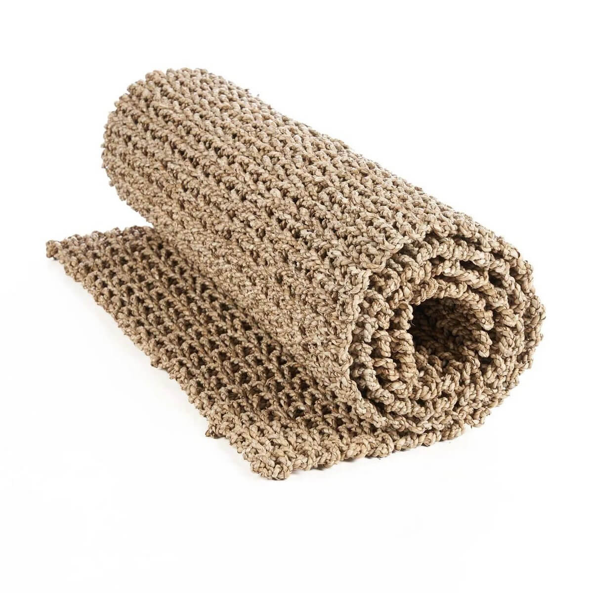 Rolled De Sizali Loper Naturel carpet, 200x70cm, in warm earthy tones, perfect for Bohemian style home decor.