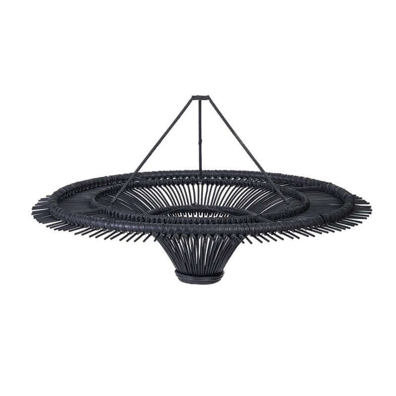 De Sky Hanglamp Zwart XL, rotan meesterwerk, plafondkunst voor interieur, stijlvolle zwarte hanglamp, grote plafondlamp 110 cm breed.