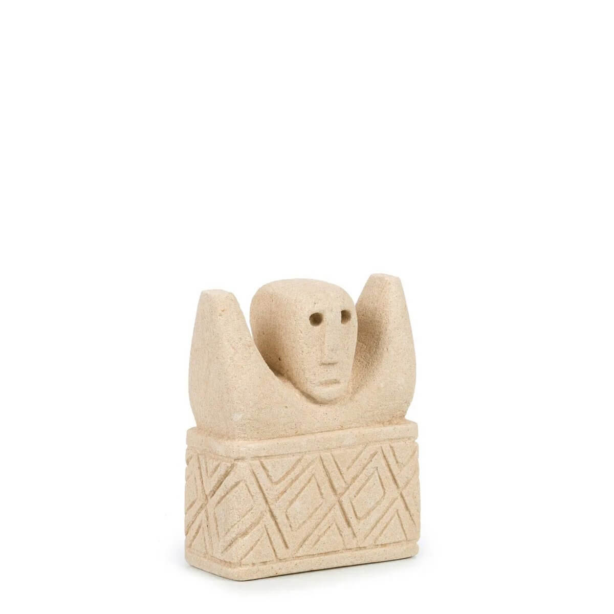 Hand-carved Sumba-stone sculpture #17 from Indonesia, made of sandstone, perfect for bohemian decor and protection; unique artistic piece.
