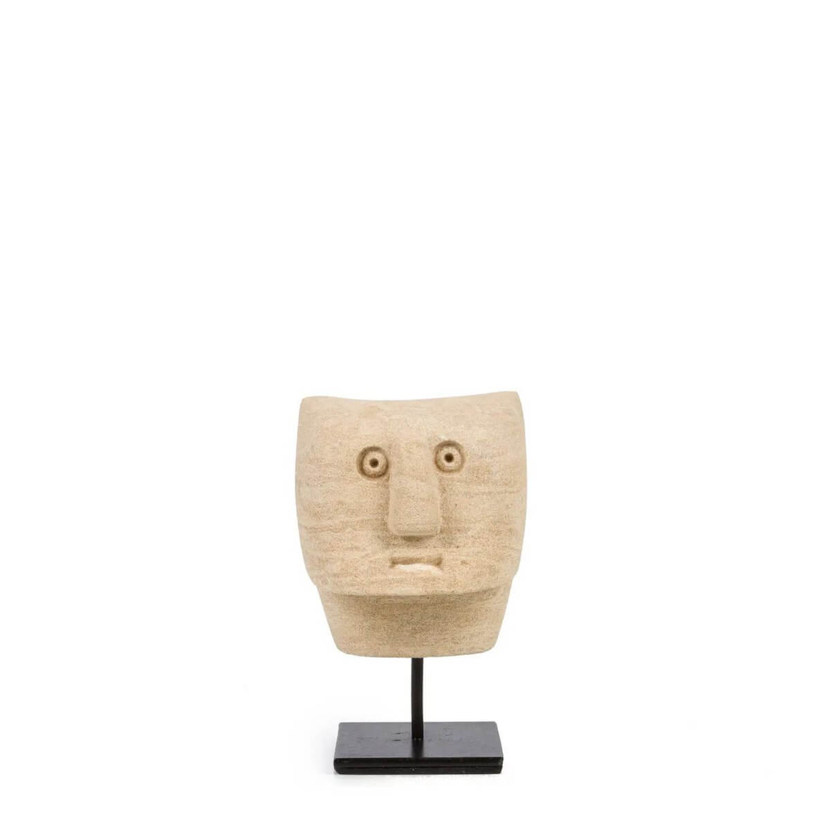 Bohemian Sumba sandstone sculpture on stand from Indonesia, perfect for home decor and protection, handcrafted by local artisans.
